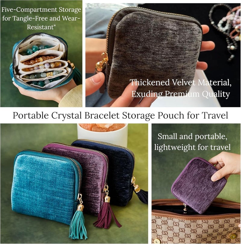 CHIMORY 2026 New Travel Jewelry Case Organizer, Portable Travel Jewelry Organizer, Jewelry Pouch for Journey Rings Crystal Bracelet Organizer with Tassel Zipper, Valentines Day Gifts for Women, Peacock Blue - Image 3